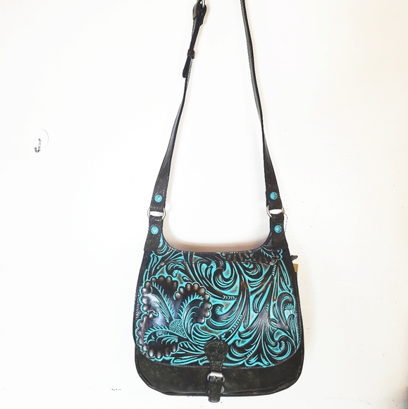 Patricia Nash London Leather Turquoise Crossbody - Picture 5 of 8